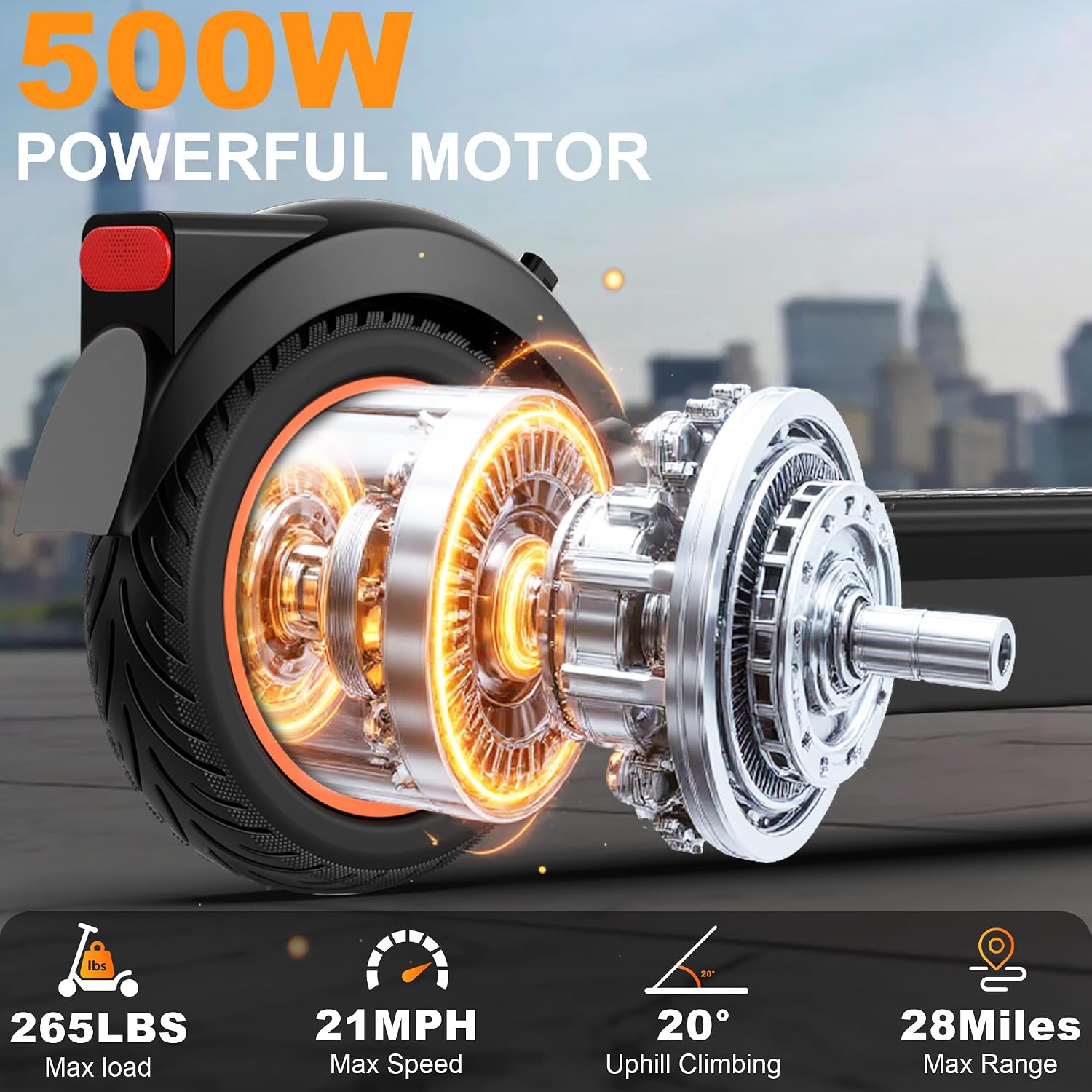 Electric Scooter, 350W/ 500W Motor, 19 MPH to 22MPH, 21 to 40 Miles Range, Dual Suspension, Dual Braking, App Control, Foldable Commuter E Scooter for Adults and Teens