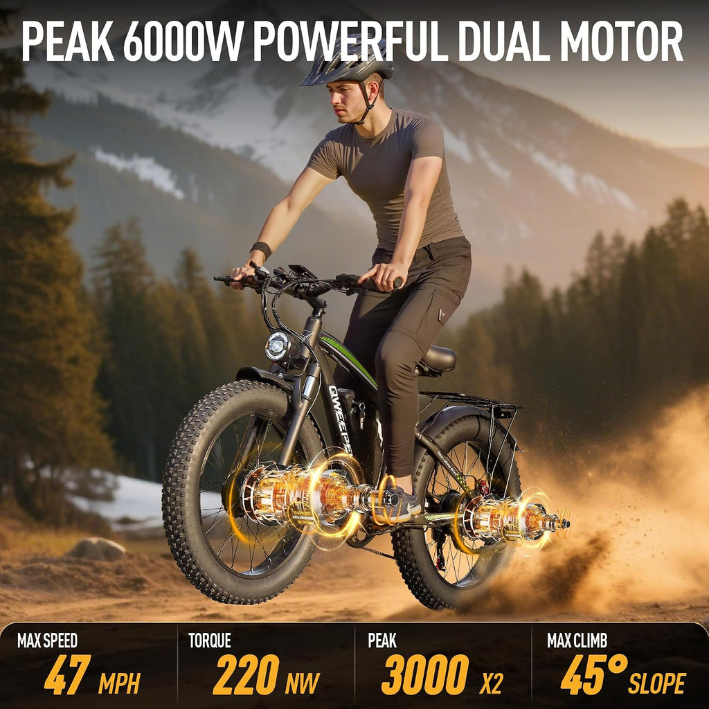 Peak 8000W Dual Motor Ebike, 47MPH Electric Bike for Adults with Hydraulic Disc Brake, 58V 36AH Detachable Battery, Up to 105Miles, 24Inch Fat Tire Electric Bicycle for Snow Off-Road Commuter Mountain