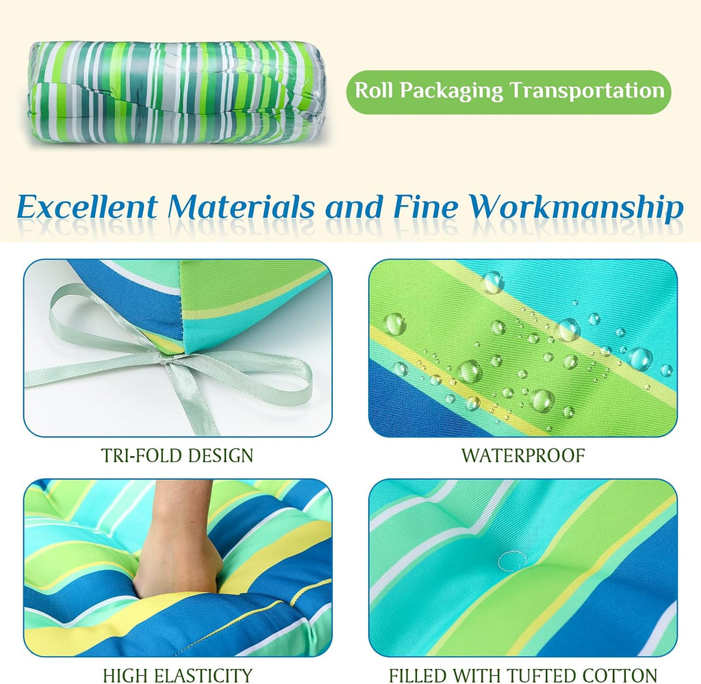 Hoteam 6 Set Patio Chair Cushions Outdoor 20 x 40 Inch High Chair Patio Cushion for Outdoor Furniture Waterproof Seat Rocking Indoor Thickened Pad(Striped Style,Green)
