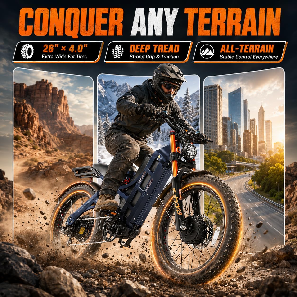eAhora Romeo Pro 3 Electric Bike for Adults, 5600W 50MPH Dual Motor Ebike, 60V 80AH 250Miles Long Range Electric Bike, 26' *4.0 Fat Tire Electric Mountain Bike Full Suspension Off-Road E-Bike