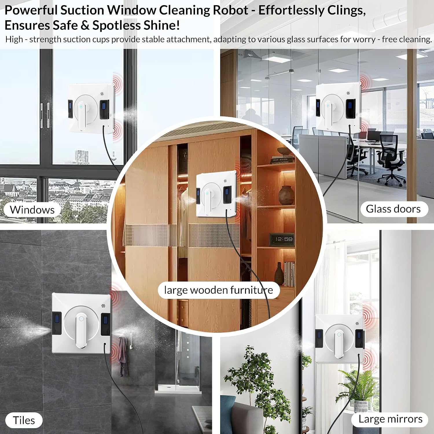 Smart Window Cleaning Robot With Dual Water Spray,3800pa Suction, Multiple Anti - Fall Protection,AI Path Planning,App & Remote Control,Ideal Window Washer Robot For High-Rise Windows And Glass Doors