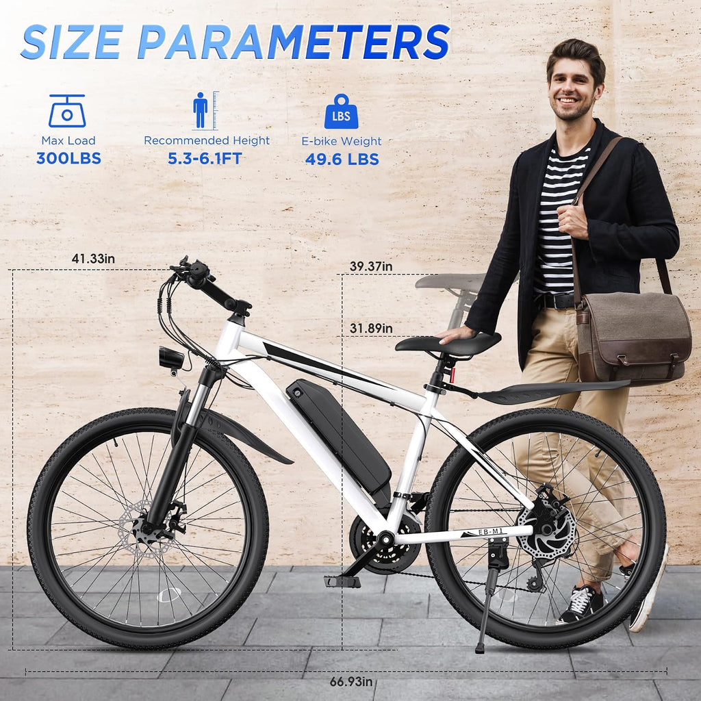 Electric Bike for Adults, 26' Ebike with 1000W Peak Motor, 20MPH 50Miles Electric Mountain Bike with 48V Removable Battery, 7-Speed, Front Suspension, LCD Display, UL 2849 Certified