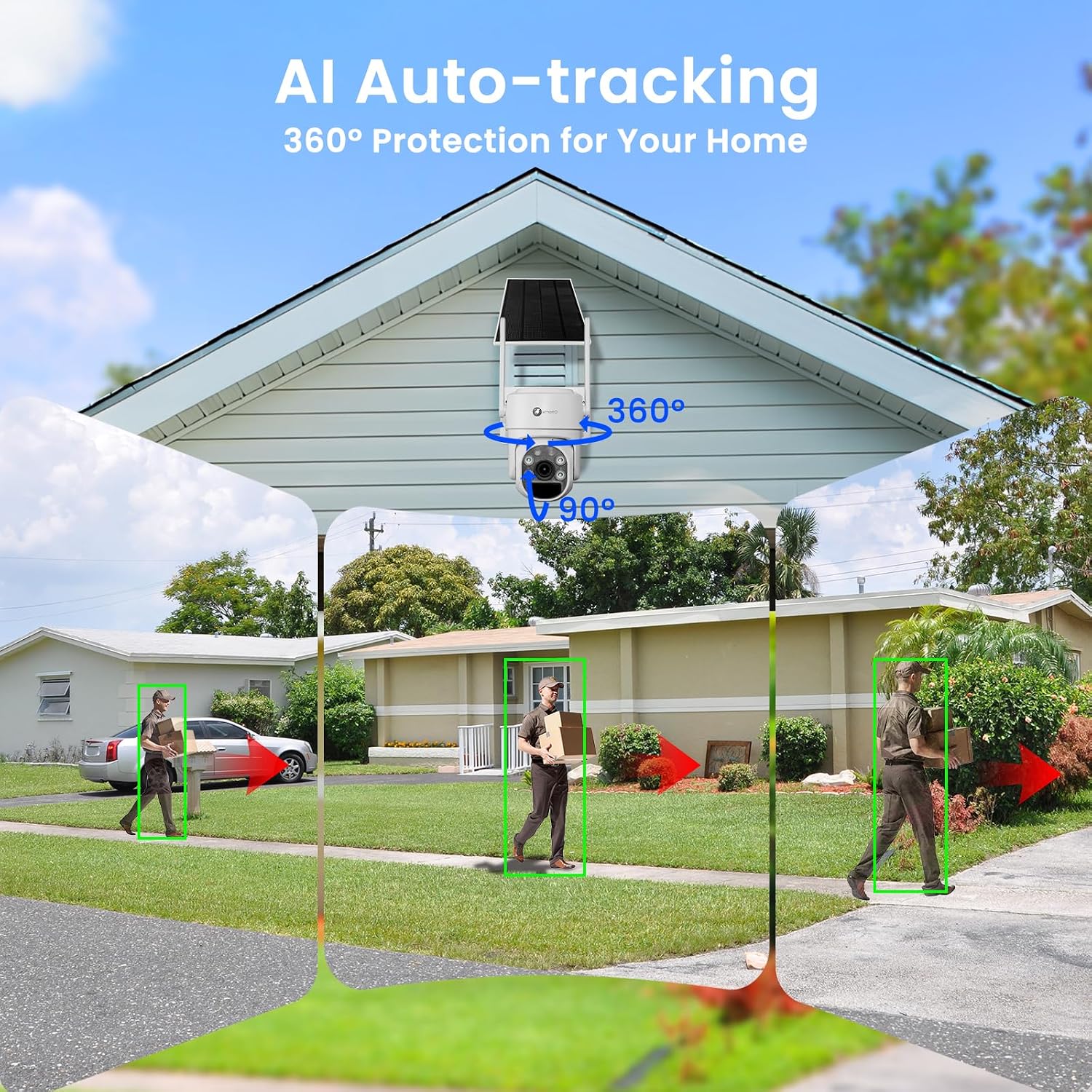 xmartO Wire-Free Solar PTZ AI Tracking Security Camera System, 4-Cam Kit, 4MP 2K QHD + 4K 10CH Expandable WiFi NVR, 120-Day+ Local Video Storage, All-Weather Solar Charging