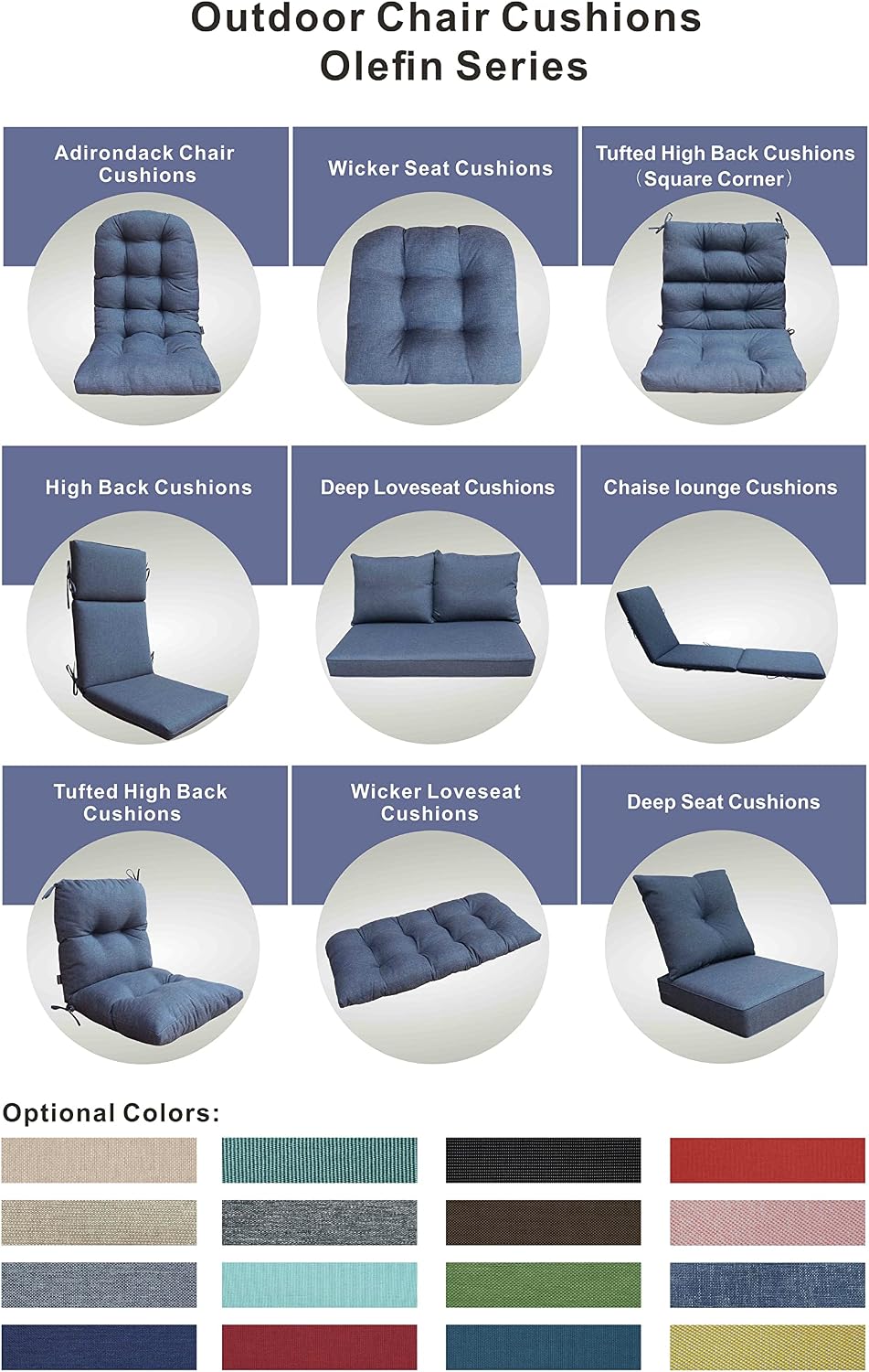 Indoor Outdoor High Back Rocking Chair Cushions Replacement Patio Seat Cushion Fade Resistance, Set of 4 Denim Blue