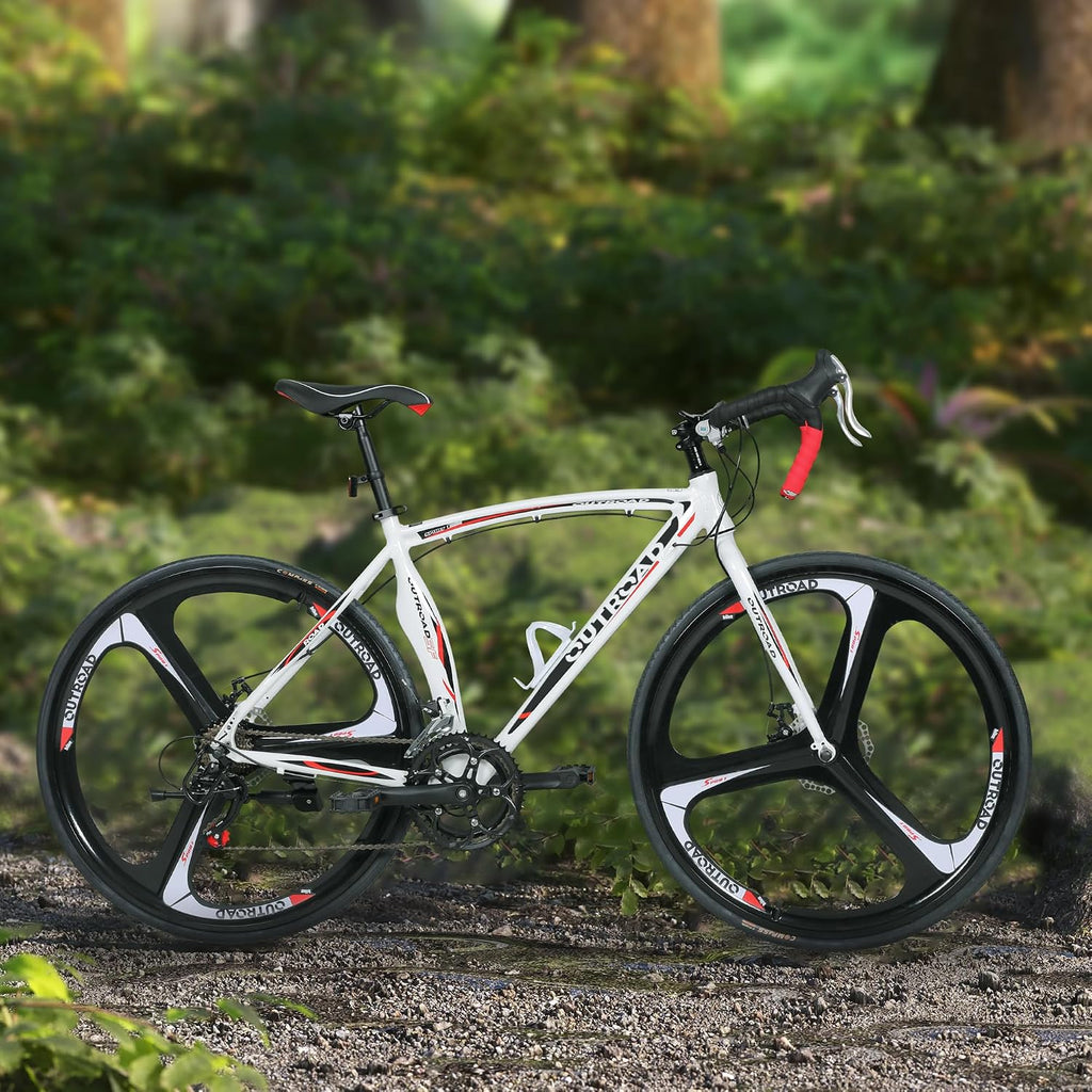 Road Bike 14-21Speed 700C Wheel with Light Aluminum Alloy Frame Commuter Bicycle with Dual Disc/V Brakes for Women and Men Black,White,Blue,Red
