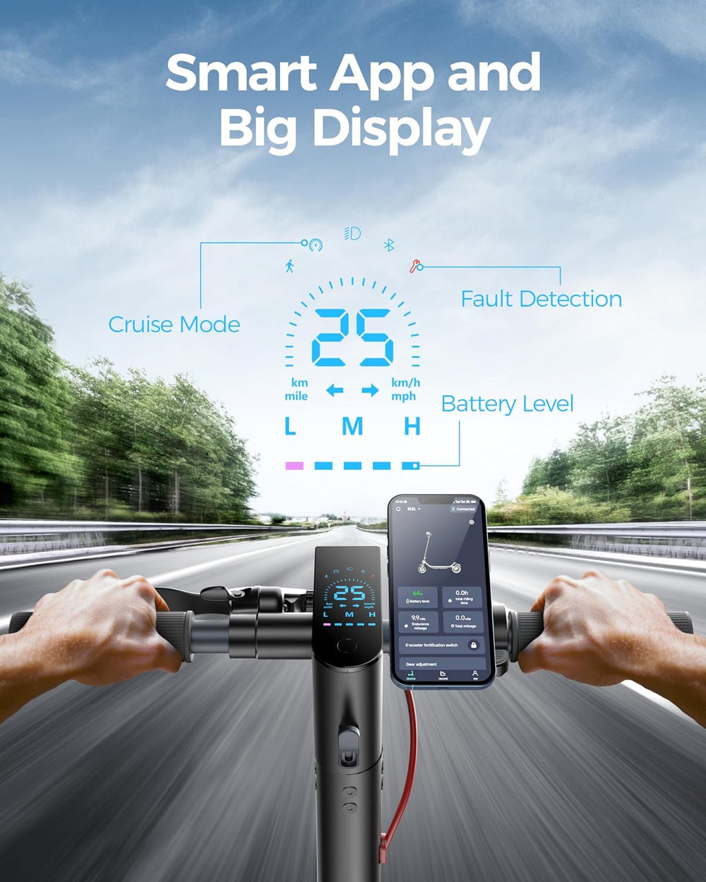 MEGAWHEELS Electric Scooter,Electric Scooter Adults Teens,10in Pneumatic Tires,350/500/600W Motor,19/31 Miles Range,15.5mph E Scooter with Smart APP Control for Commuting, Outdoor, Short Travel Gift