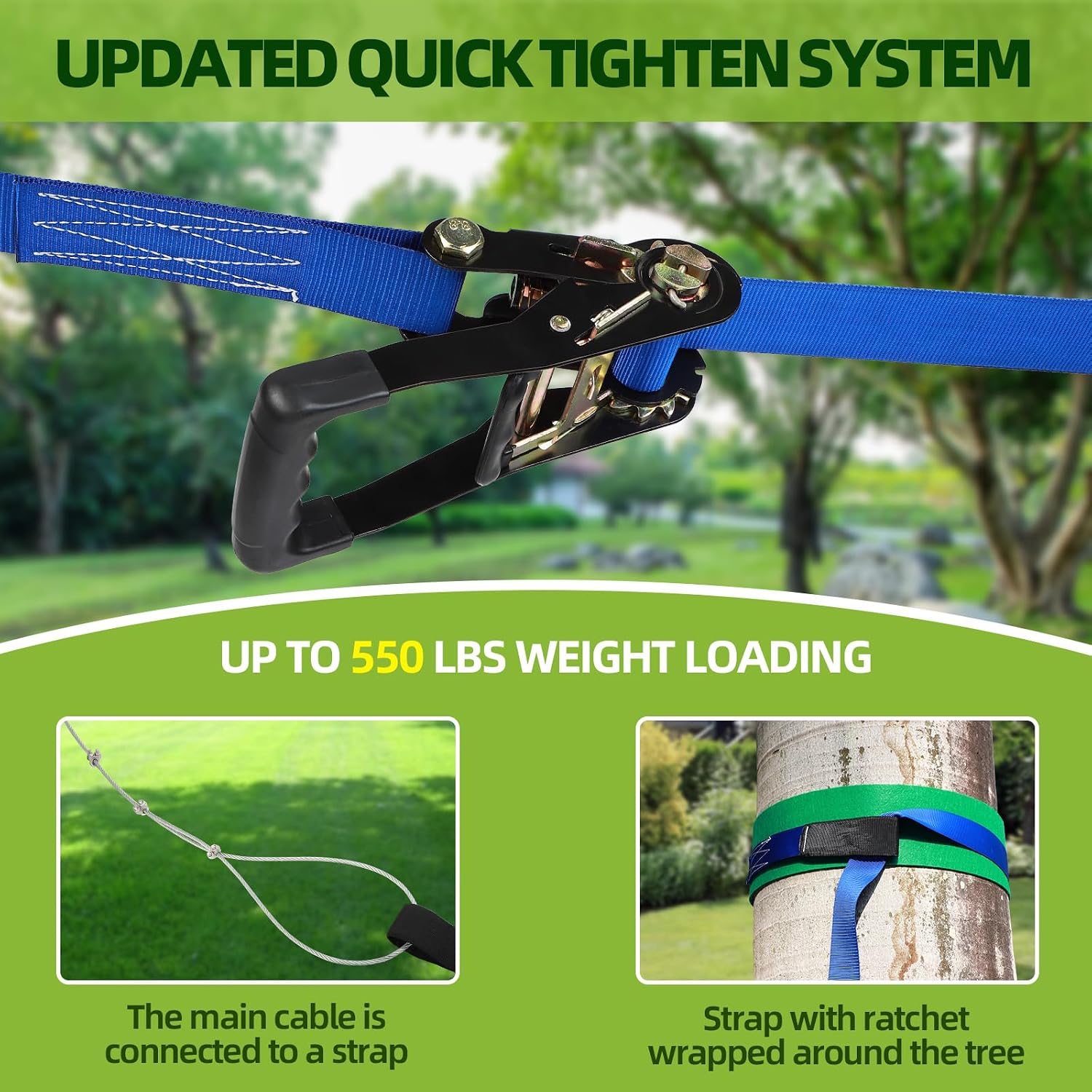 Zipline for Backyard Kids and Adults: 160FT Up to 400 lbs - Updated Removable Design Trolley,Thickened Seat,Safety Harness,Quick Tighten Zipline Kits for Outdoor