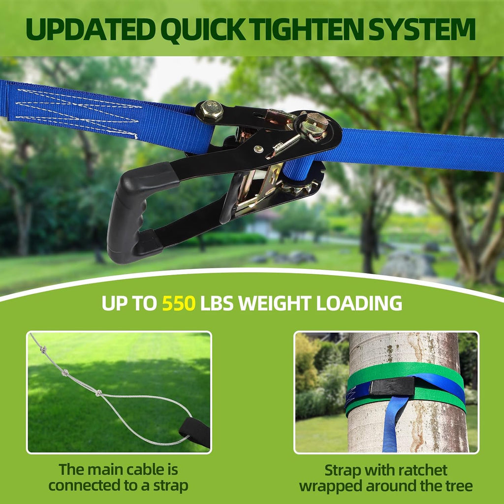 Zipline for Backyard Kids and Adults: 180FT Up to 400 lbs - Updated Removable Design Trolley,Thickened Seat,Safety Harness,Quick Tighten Zipline Kits for Outdoor