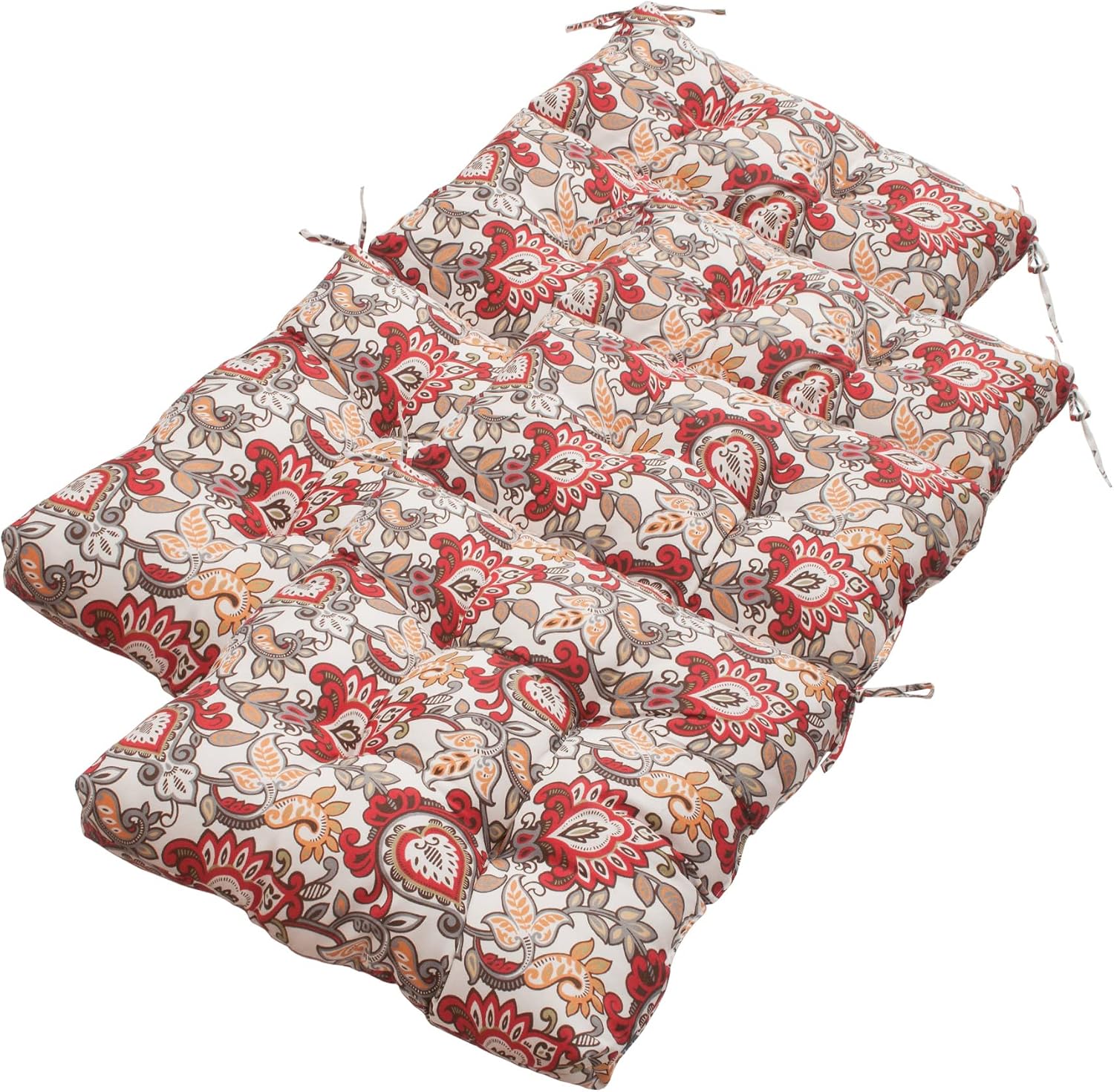 Magpie Fabrics Indoor/Outdoor Tufted High Back Chair Cushion Set of 2, Waterproof Deep Seating Rocking Chair Outdoor Chaise Lounge Sun Lounger Chair Cushions(Botanical Red Orange)