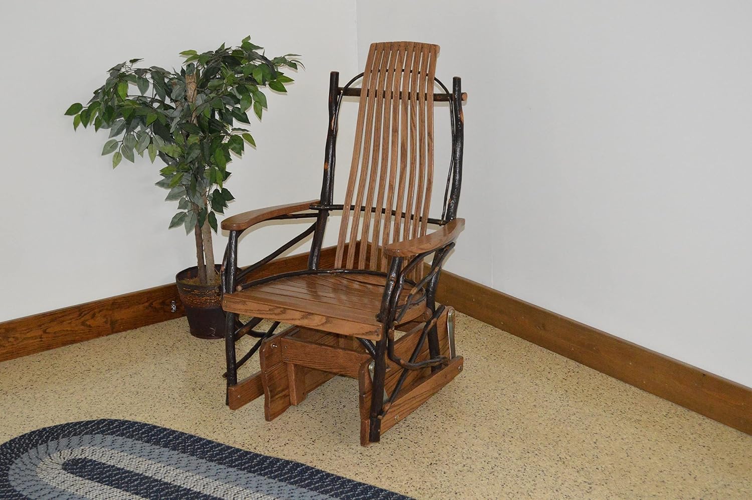 Amish-Made Large Walnut-Stained Oak and Hickory Glider Rocking Chair