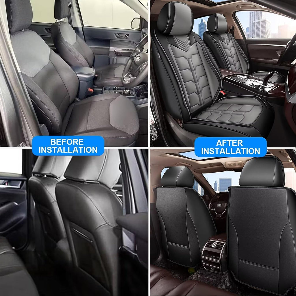 IKABEVEM 2PCS Front Car Seat Covers Fit for GMC Acadia 2017-2026 Faux Leather Seat Cover Waterproof Seat Cushion Protector (Black & Grey)