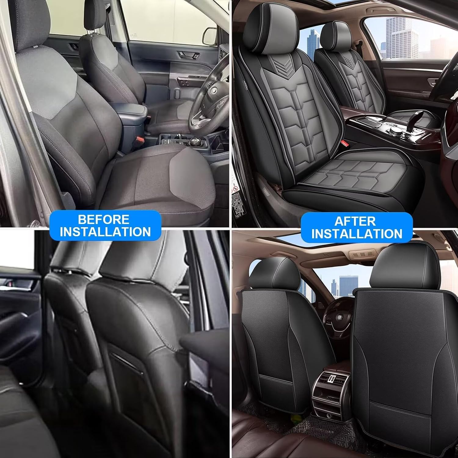 IKABEVEM 2PCS Front Car Seat Covers Fit for GMC Acadia 2017-2026 Faux Leather Seat Cover Waterproof Seat Cushion Protector (Black & Grey)