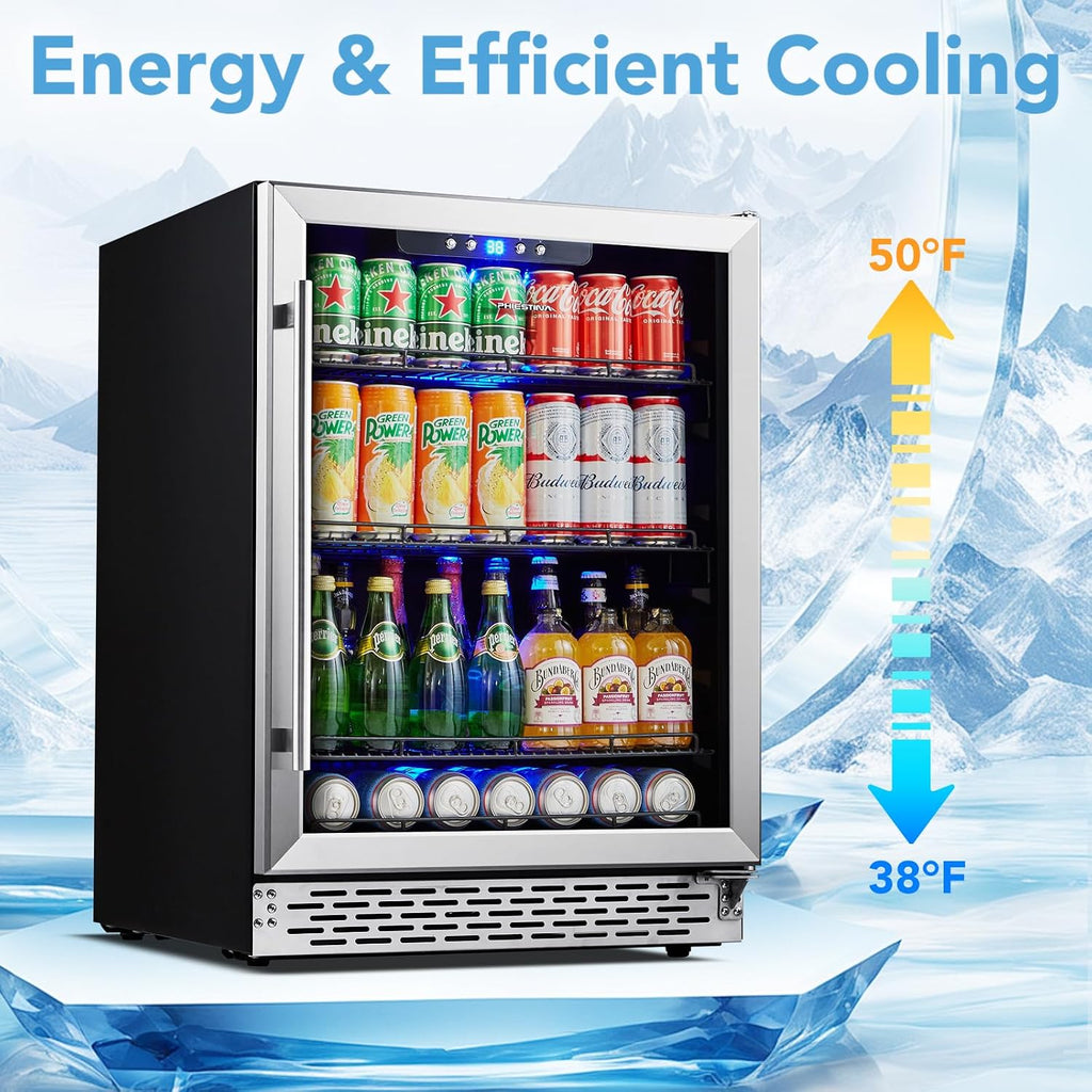 24 inch Beverage Cooler Refrigerator, 170 Cans Freestanding/Built in Dual Zone Beverage Fridge Glass Door for Home Kitchen