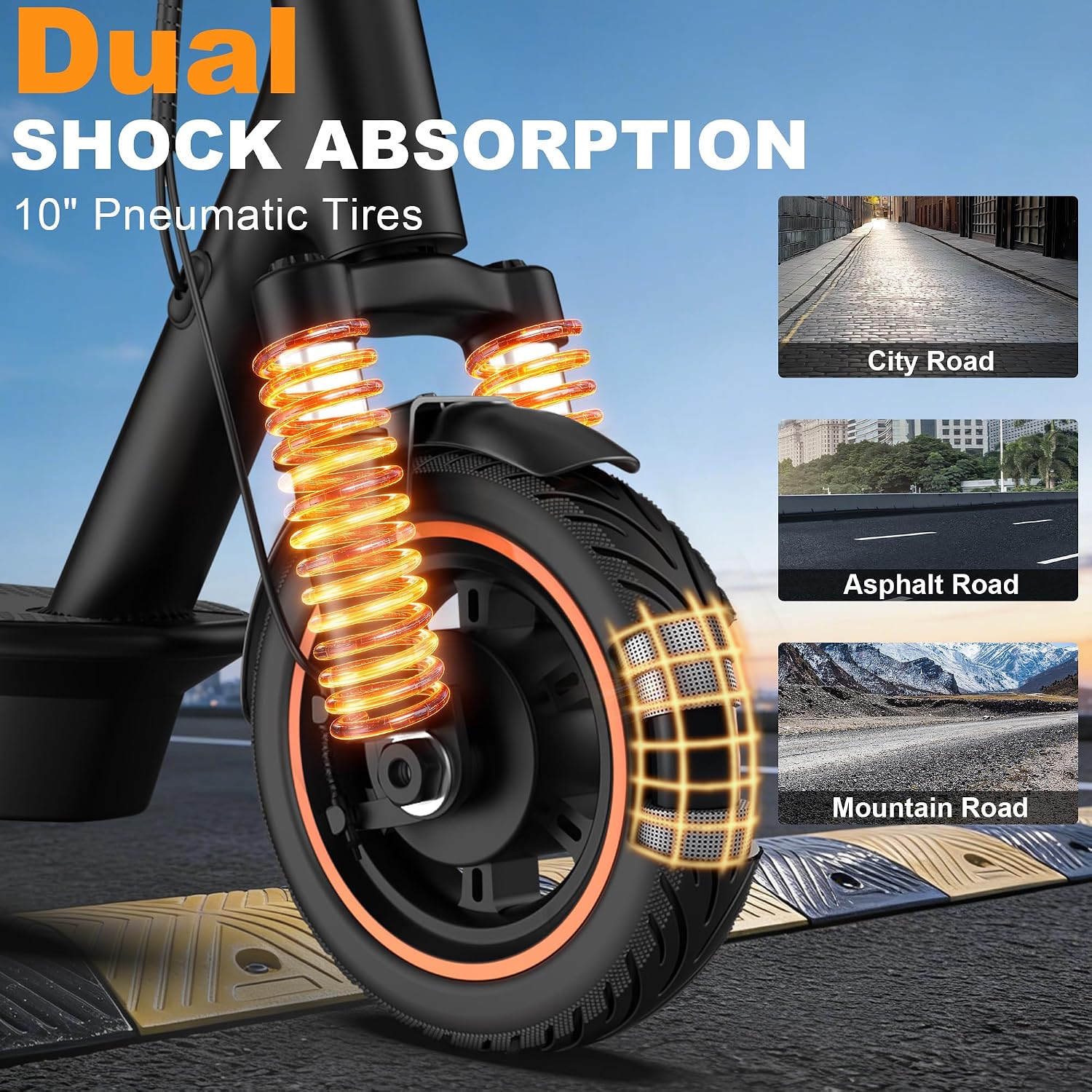 Electric Scooter, 350W/ 500W Motor, 19 MPH to 22MPH, 21 to 40 Miles Range, Dual Suspension, Dual Braking, App Control, Foldable Commuter E Scooter for Adults and Teens