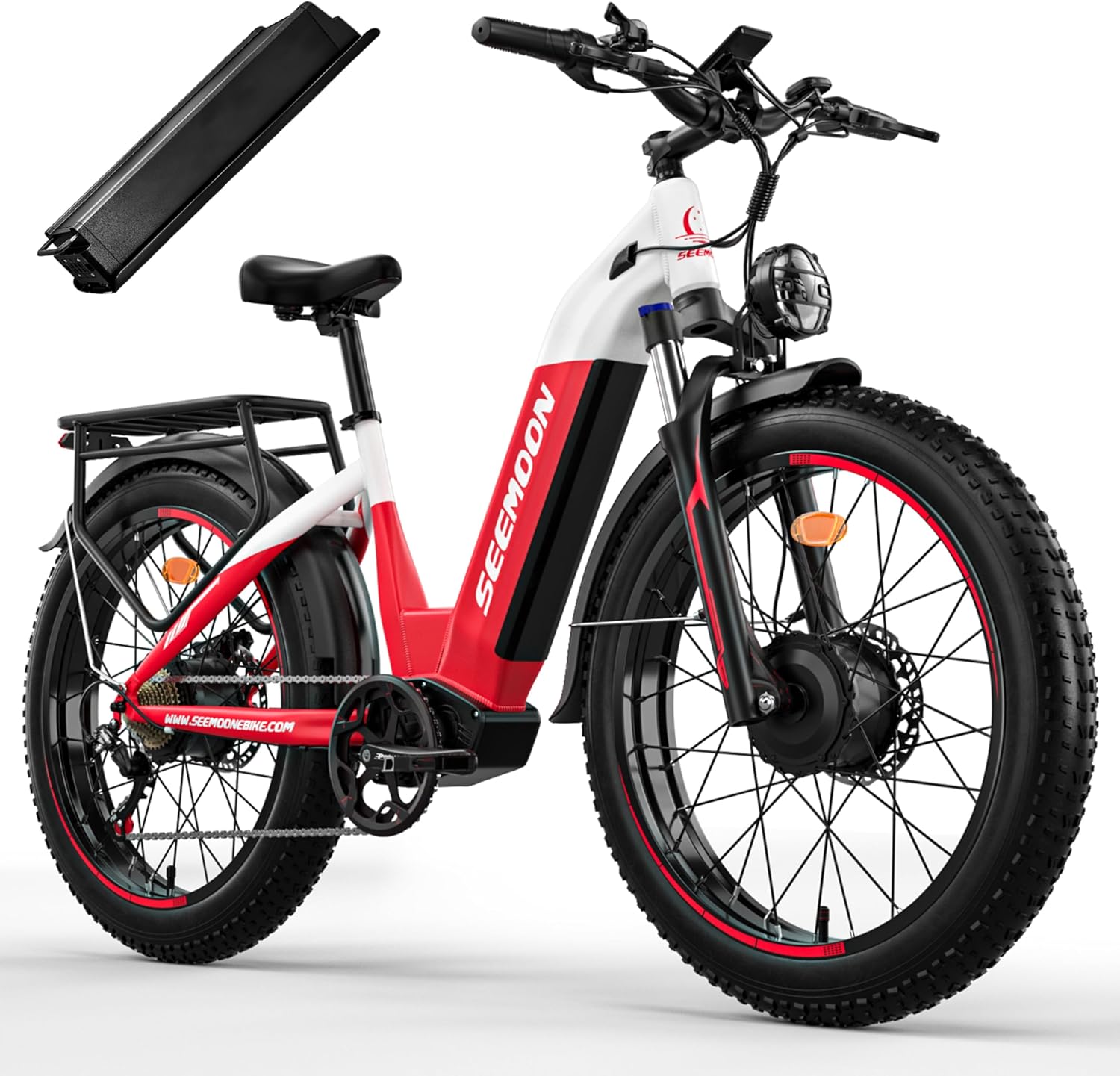 Seemoon Electric Bike,4000W Dual Motor Ebike for Adults,52V 1040Wh Removable Battery E-Bike for Men Women,38MPH Up to 105 Miles,26' Fat Tire Fast Step Thru Electric Bicycle for Commuter