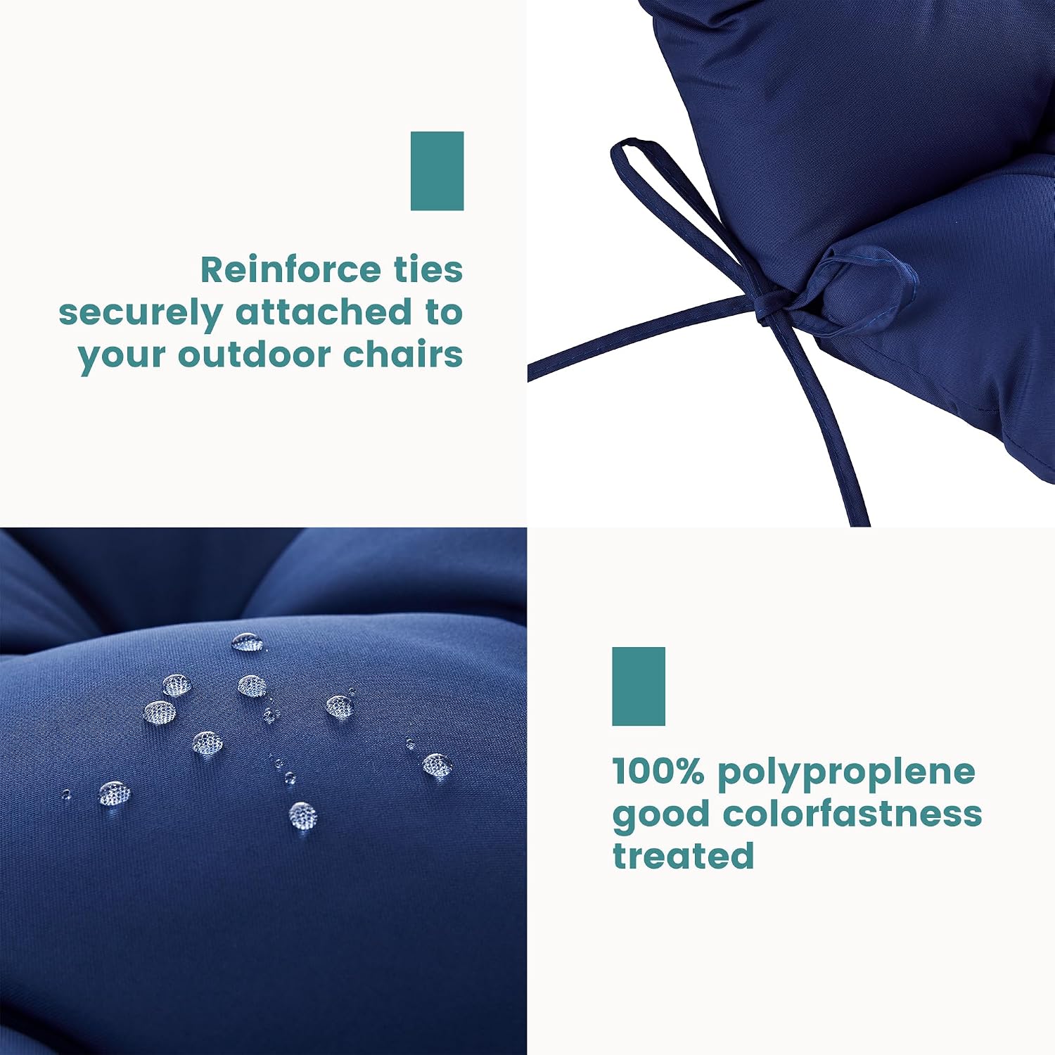 BLISSWALK Outdoor Adirondack Chair Cushions, Set of 2 Solid,Tufted Thick Seat & Round High Back Wicker Chair Cushions for Patio Furniture,48'x21'x4',Classic Blue