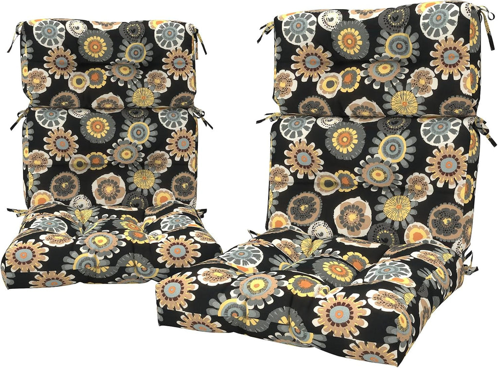 LVTXIII Outdoor Tufted High Back Cushions, 22' W x 20' D Fluffy Seat and Back Chair Cushion with Ties, Patio Replacement Rocking Chair Cushion for Outdoor Furniture Use, 2 Pack, Black Yellow Crosby