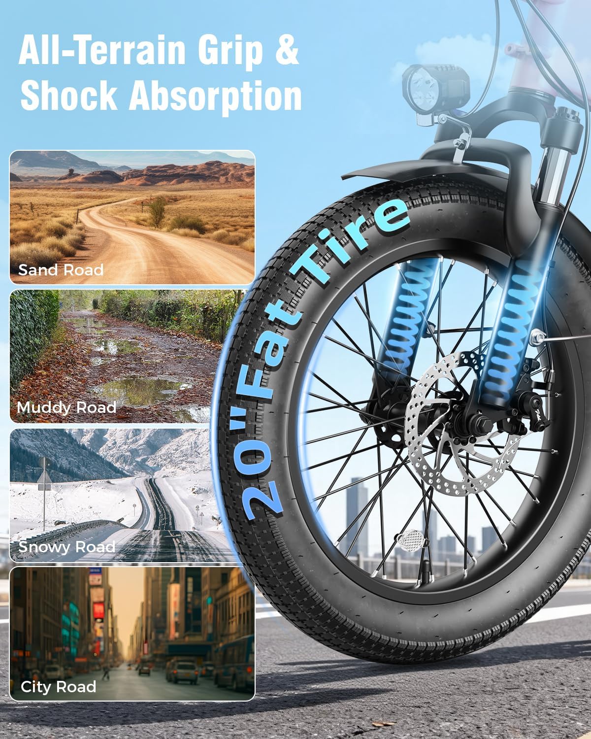 Jasion EBS Folding Electric Bike for Adults, Compact Portable 20' Fat Tire Ebike with 1200W Peak Motor, 48V Removable Battery, 25 MPH 50 Miles Aluminum Frame E-Bike Suitable for Trunk, RV, Apartment