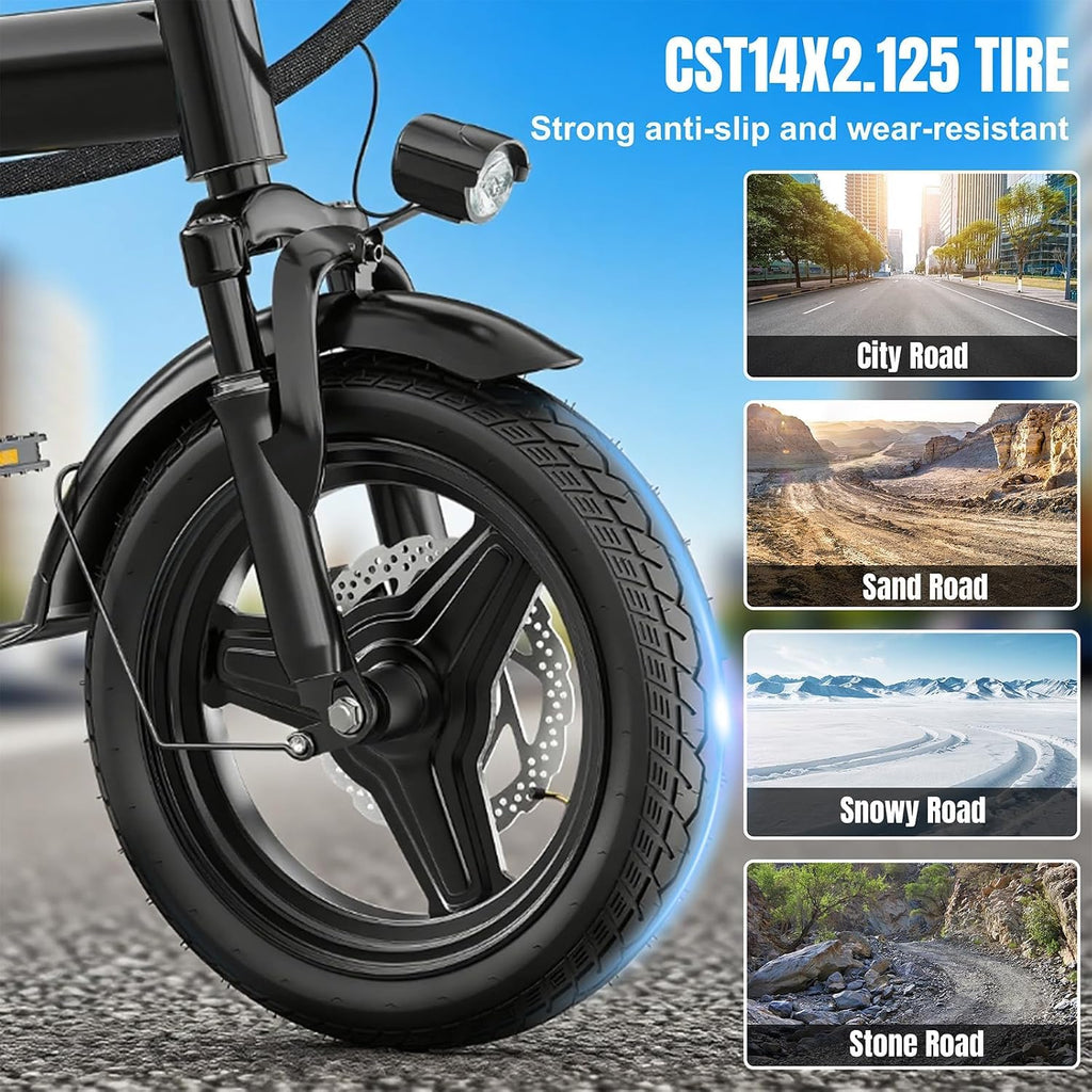 Electric Bike for Adults and Teens, 560W Motor 24MPH 14' Mini Commuter Ebike, 48V 10Ah Battery, 32 Miles Range, 3 Shock Absorbers, Foldable Electric Bicycles with UL 2849 Certification