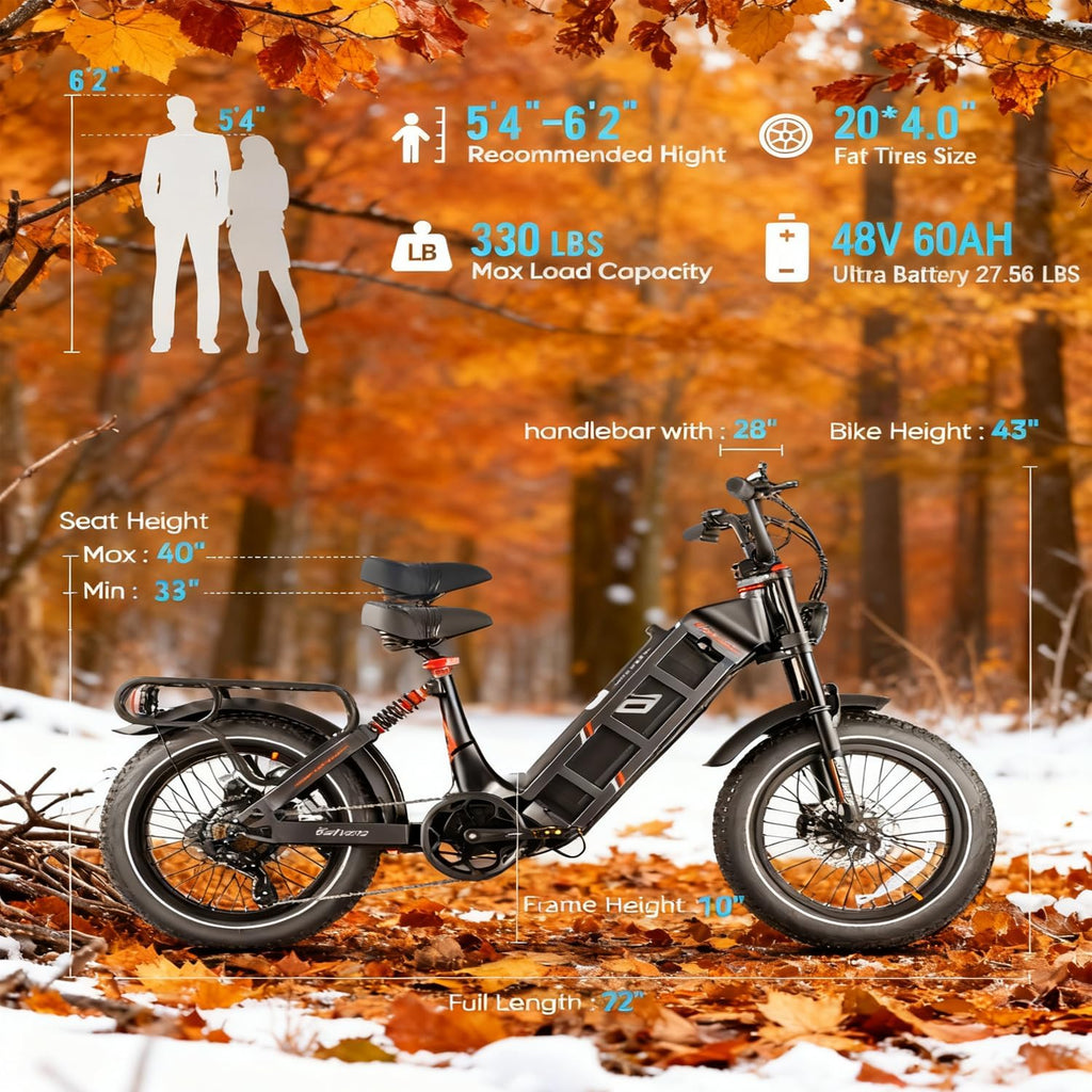 eAhora Juliet Pro 2/Juliet Electric Bike for Adults 5400W/1200W Dual Motor Electric Bicycle 43MPH 60V 70Ah 220+Miles Long Range 20' Fat Tire Full Suspension Mountain E-Bike with APP Control