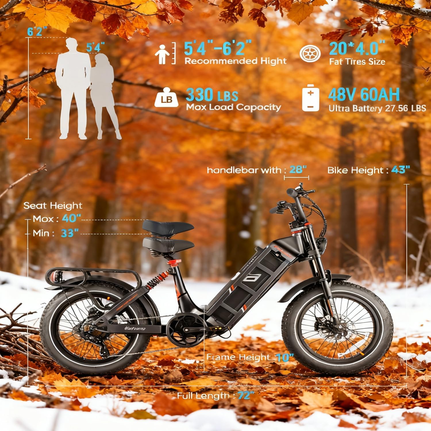 eAhora Juliet Pro 2/Juliet Electric Bike for Adults 5400W/1200W Dual Motor Electric Bicycle 43MPH 60V 70Ah 220+Miles Long Range 20' Fat Tire Full Suspension Mountain E-Bike with APP Control