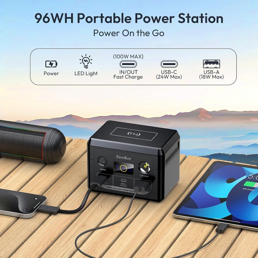 Solar Power Station with Foldable Solar Panel 40W, 110V AC Outlet Camping Portable Solar Generator with Panel, 100W Power Bank USB C Fast Charging Battery Pack for Laptop Smart Device Outdoor Backup