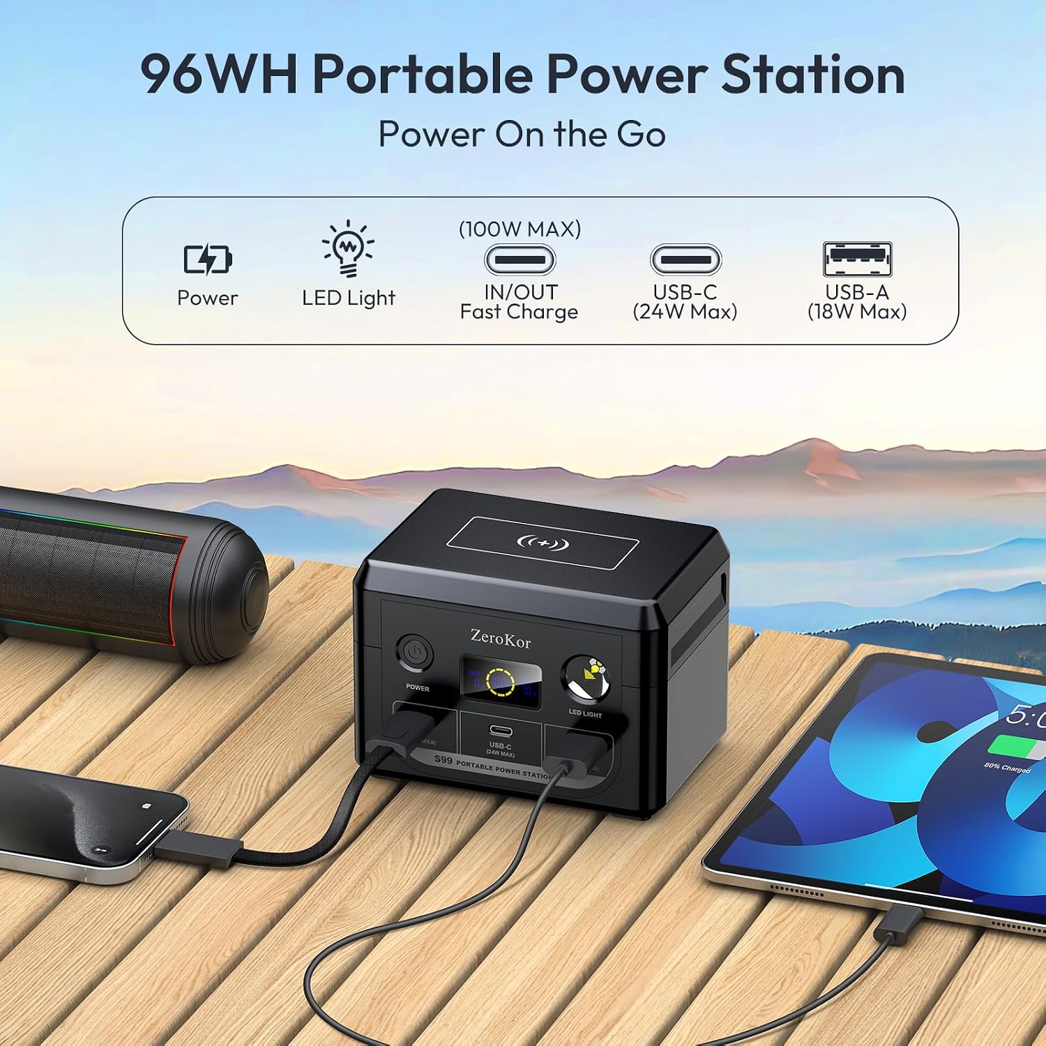 Solar Power Station with Foldable Solar Panel 40W, 110V AC Outlet Camping Portable Solar Generator with Panel, 100W Power Bank USB C Fast Charging Battery Pack for Laptop Smart Device Outdoor Backup