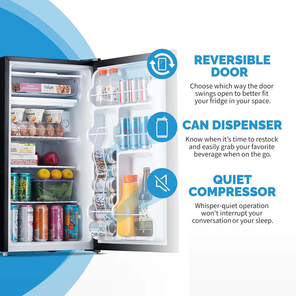 NewAir 3.3 Cu. Ft. Compact Mini Fridge with Chiller Compartment, Energy Star Certified, Single Door Refrigerator, Can Dispenser, Perfect for Dorm Rooms, Bedrooms, Home Offices, and RV Vans