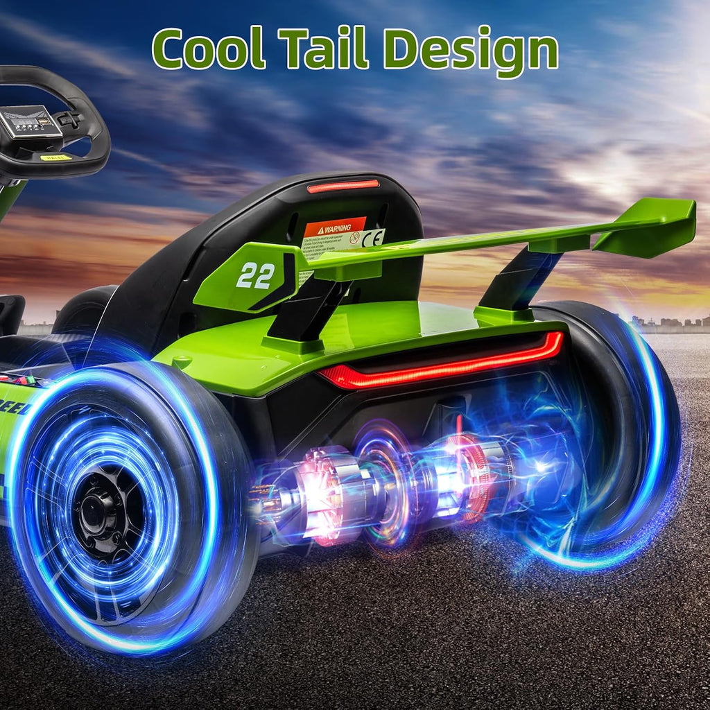 Nasitip 24V Electric Go Kart,300W Powerful Drift Kart for Kids, Electric Pedal Kart,with 300W Strong Motor, Drift/Sport Mode, Big Battery, Eva Tire,Length Adjustmen for Outdoor Racing Toy-Green