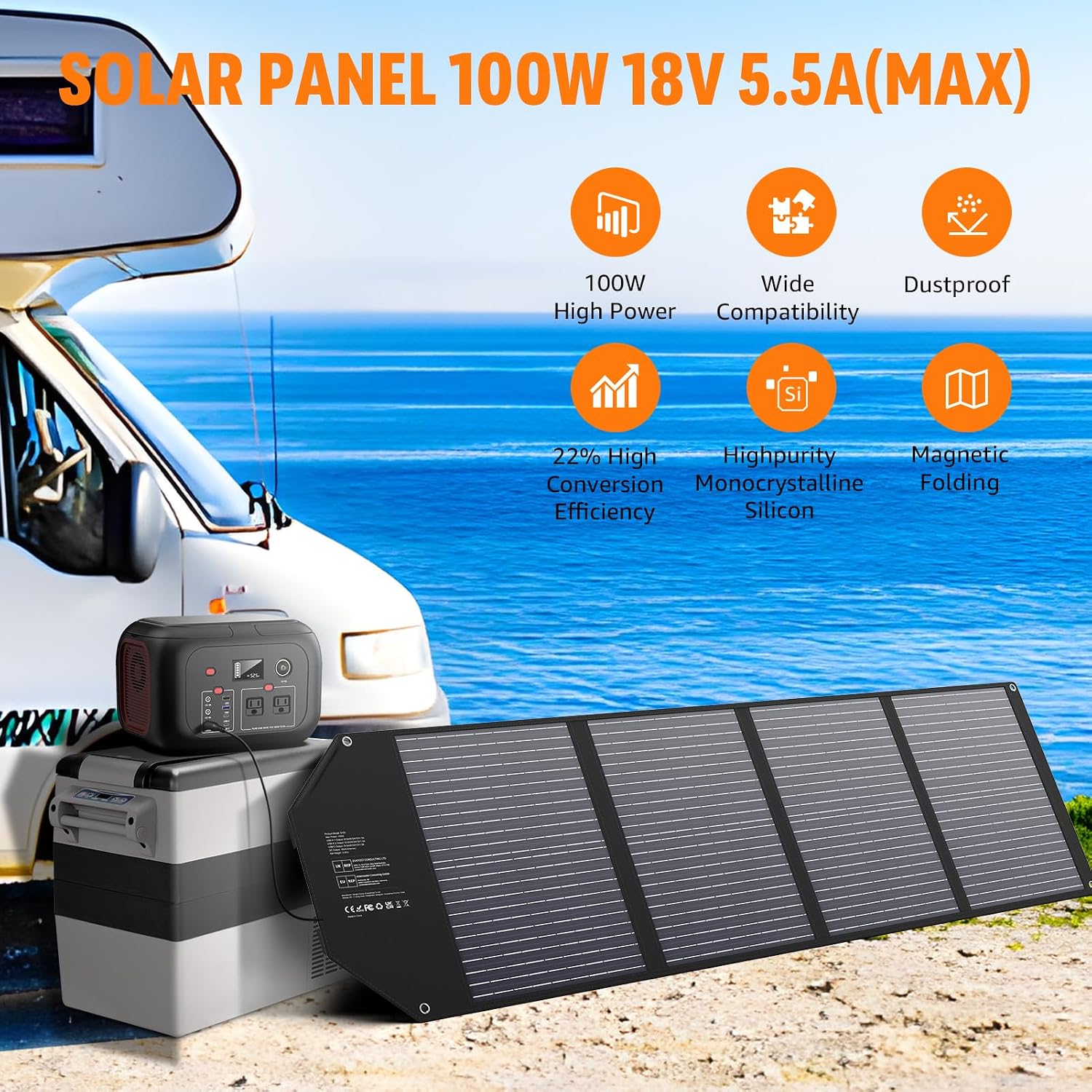 200W/42000mAh Portable Power Station with 100W Foldable Solar Panel 155WH Solar Generator Set for Outdoors Camping Home Emergency Travel Hunting Fishing