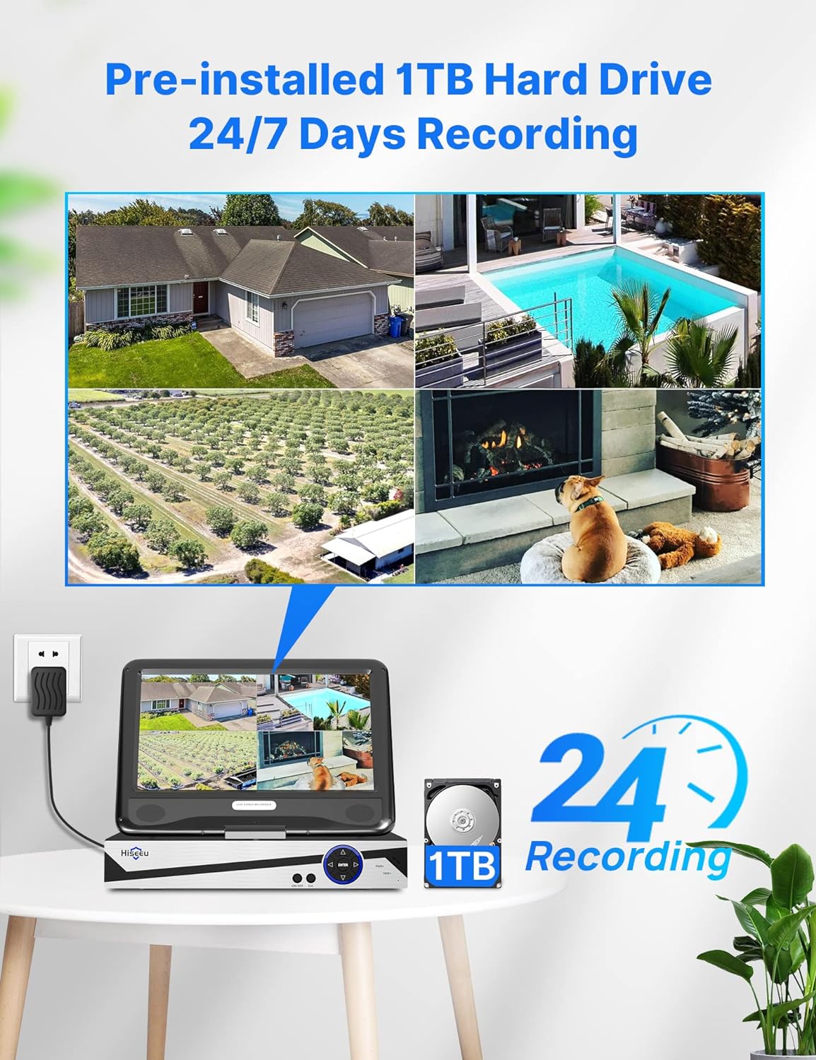 [16CH Expandable] Hiseeu Wireless Security Camera System with 10in LCD 4K Monitor, 4Pcs 5MP Outdoor Indoor Cameras with One-Way Audio, Waterproof, Motion Detect, 1TB HDD/Cloud Storage, Work with Alexa