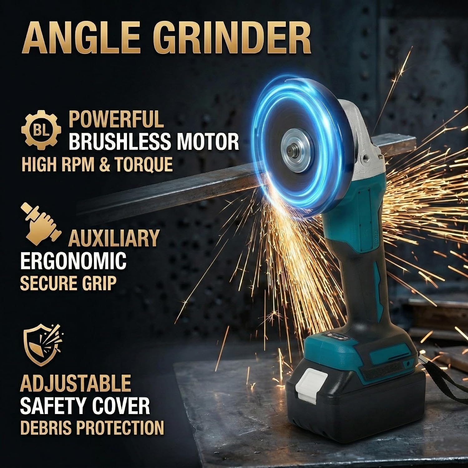 SELFIE CAT 4 Set Brushless Cordless Combo Kit Power Tools, Hammer/Angle Grinder/Impact Wrench/Drill Impact Drill Set, Cordless Drill and Impact Driver Combo With 4 Battery&2 Chargers for Home, DIYers