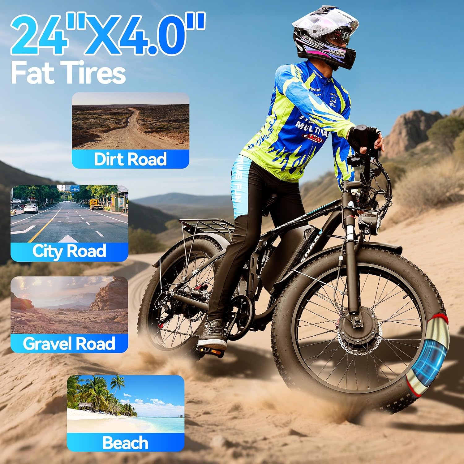 9000W Peak Dual Motor Electric Bike for Adults, 46MPH 100 Miles Long Range Ebike, 52V 34Ah Removable Battery, 7 Speed, Full Suspension 24' Fat Tire E-Bike for Mountain Off-Road Commuter Snow