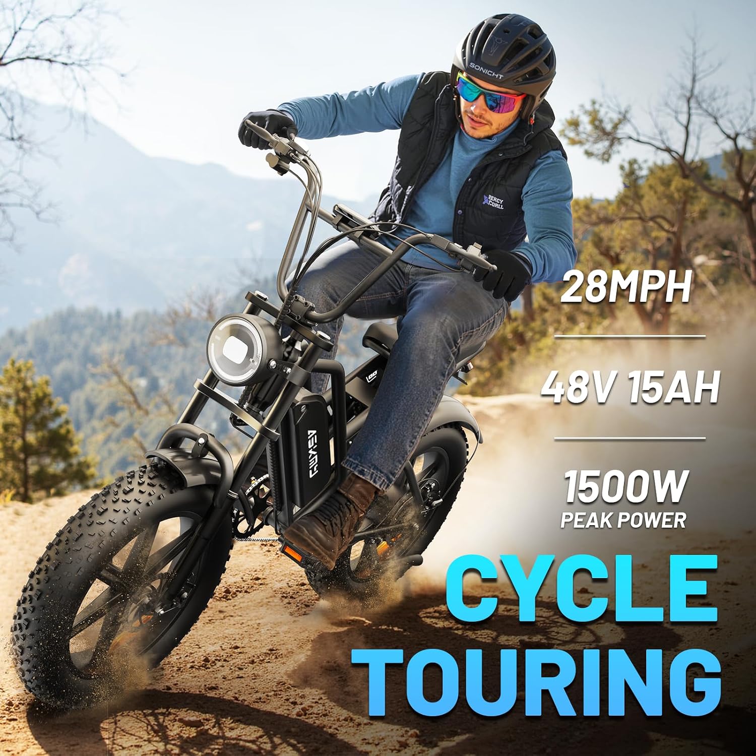 20' Fat Tire Electric Bike for Adults, 1500W Peak Motor E-Bike with 48V 15Ah Removable Battery, 60 Miles PAS Range, 28MPH Dirt Electric Mountain Bicycles for Off Road and Commuting