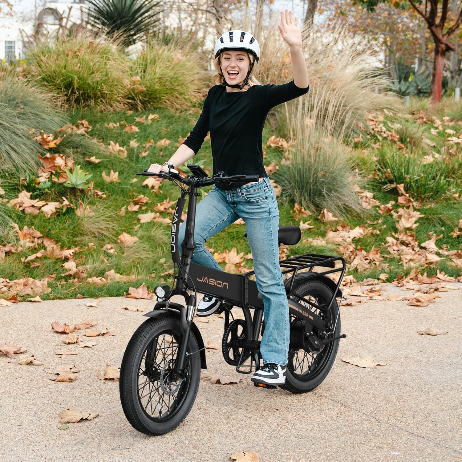 Jasion EBS Folding Electric Bike for Adults, Compact Portable 20' Fat Tire Ebike with 1200W Peak Motor, 48V Removable Battery, 25 MPH 50 Miles Aluminum Frame E-Bike Suitable for Trunk, RV, Apartment