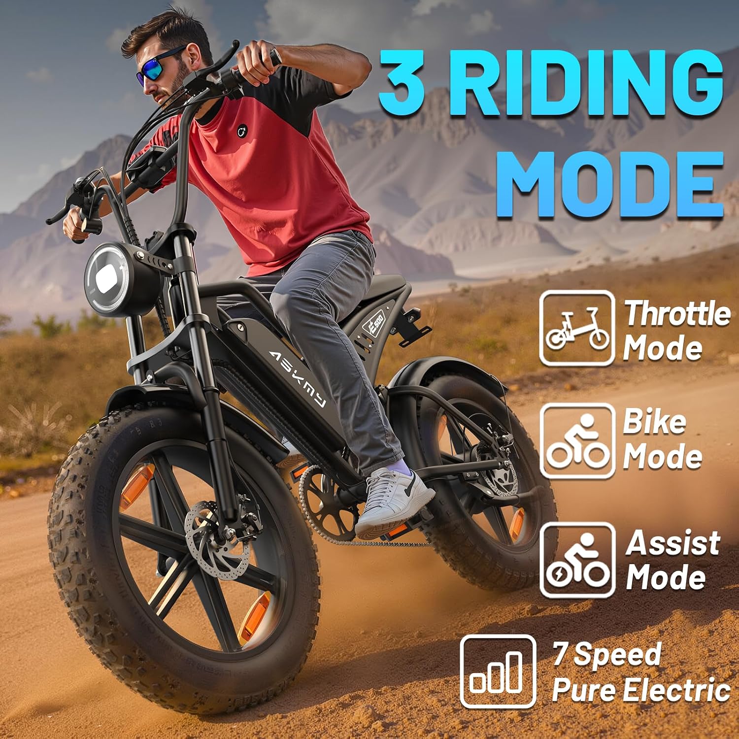 20' Fat Tire Electric Bike for Adults, 1500W Peak Motor E-Bike with 48V 15Ah Removable Battery, 60 Miles PAS Range, 28MPH Dirt Electric Mountain Bicycles for Off Road and Commuting