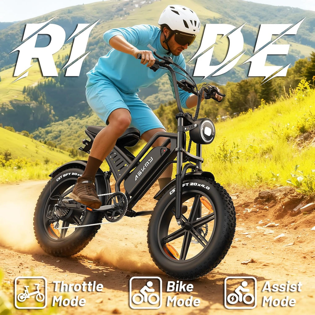 20' Fat Tire Electric Bike for Adults, 1500W Peak Motor E-Bike with 48V 15Ah Removable Battery, 60 Miles PAS Range, 28MPH Dirt Electric Mountain Bicycles for Off Road and Commuting