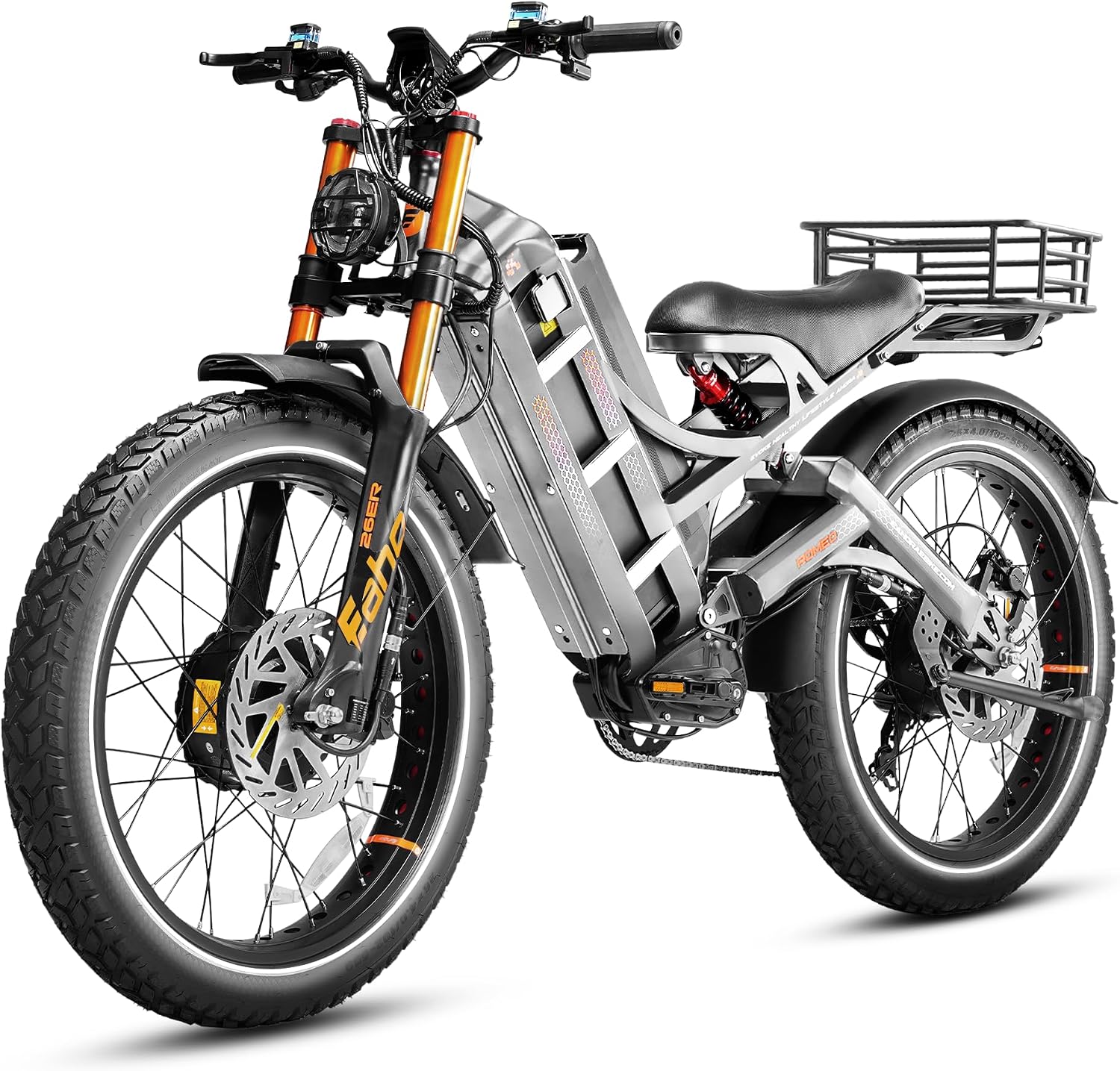 eAhora Romeo Pro 3 [2026] Peak 5600W Electric Bike for Adults 50Mph, 60V 80Ah Battery 250 Miles,Long Range Dual Motors Ebike,26'*4.0 Fat Tire Full Suspension
