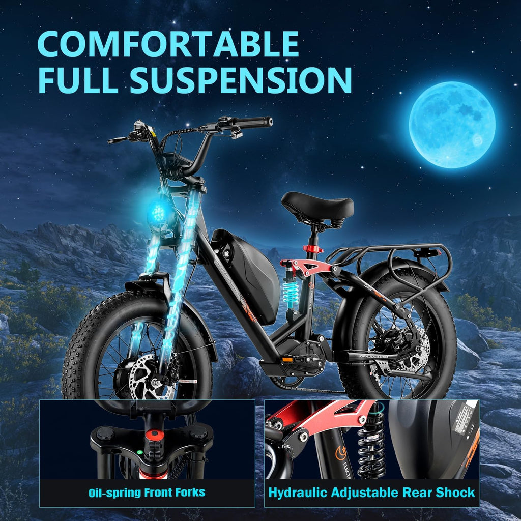 eAhora Terra/Luna [2025] Dual Motor Electric Bike for Adult, 3000W/1500W | 33MPH | 20/15Ah | 80 Miles Long Range | 20'*4.0 Fat Tires | Full Suspension | for Coummute | Delivery | Women | Men