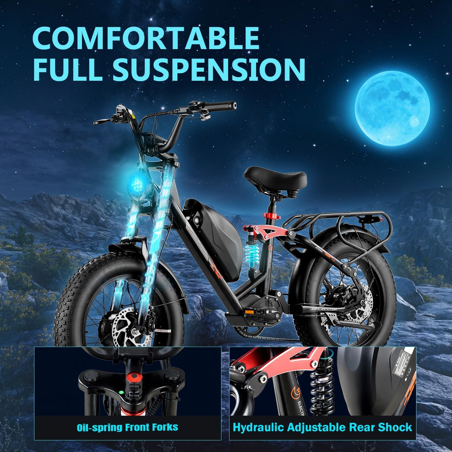 eAhora Terra/Luna [2025] Dual Motor Electric Bike for Adult, 3000W/1500W | 33MPH | 20/15Ah | 80 Miles Long Range | 20'*4.0 Fat Tires | Full Suspension | for Coummute | Delivery | Women | Men