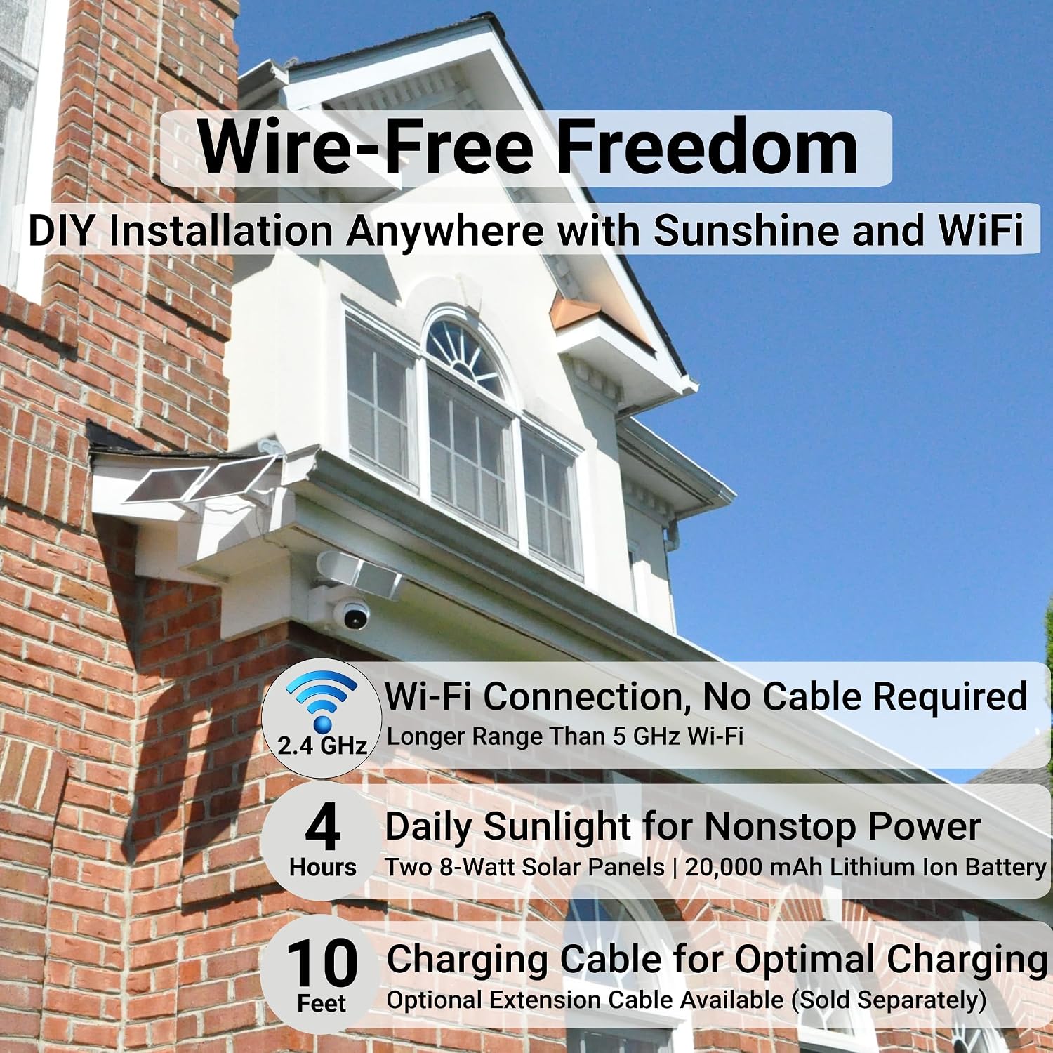 24/7 Recording Solar Floodlight Security Camera Wireless Outdoor, Motion-Activated Alert/2000LM Floodlight/105dB Siren, WiFi, 2K, HD Live View/Talk, 360° Pan & Tilt, Free Local 128GB Storage