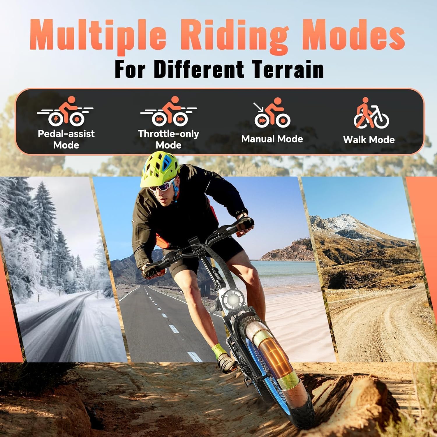 Folding 52V 20Ah Removabke Battery Electric Bike 1500W Peak Motor 20'' Fat Tire Mountain Commuter Ebike Motorcycle Range 70 Miles UL Certified Adult Electric Dirt Bike with 7-Speed