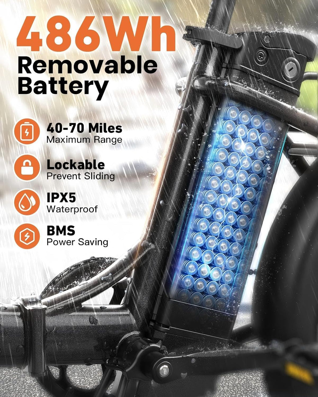 QRONGE Electric Bike, 1000W Peak Folding Electric Bike, 486Wh 70 Miles Range Ebike, Waterproof Removable Battery, 7 Speed, 25 MPH Max, 20' Step-Thru Bicycle with Front Basket