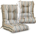 EAGLE PEAK Tufted Outdoor/Indoor Seat/Back Chair Cushions, Set of 2, 42'' x 21'', Beige Stripe