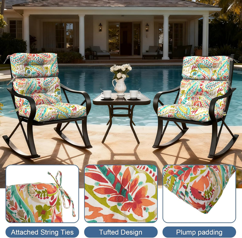 LVTXIII 2 Pack Outdoor High Back Cushions, 22' W x 20' D Tufted Seat and Back Chair Cushion with Ties, Fluffy Patio Replacement Rocking Chair Cushion for Outdoor Furniture Use, Pretty Paisley