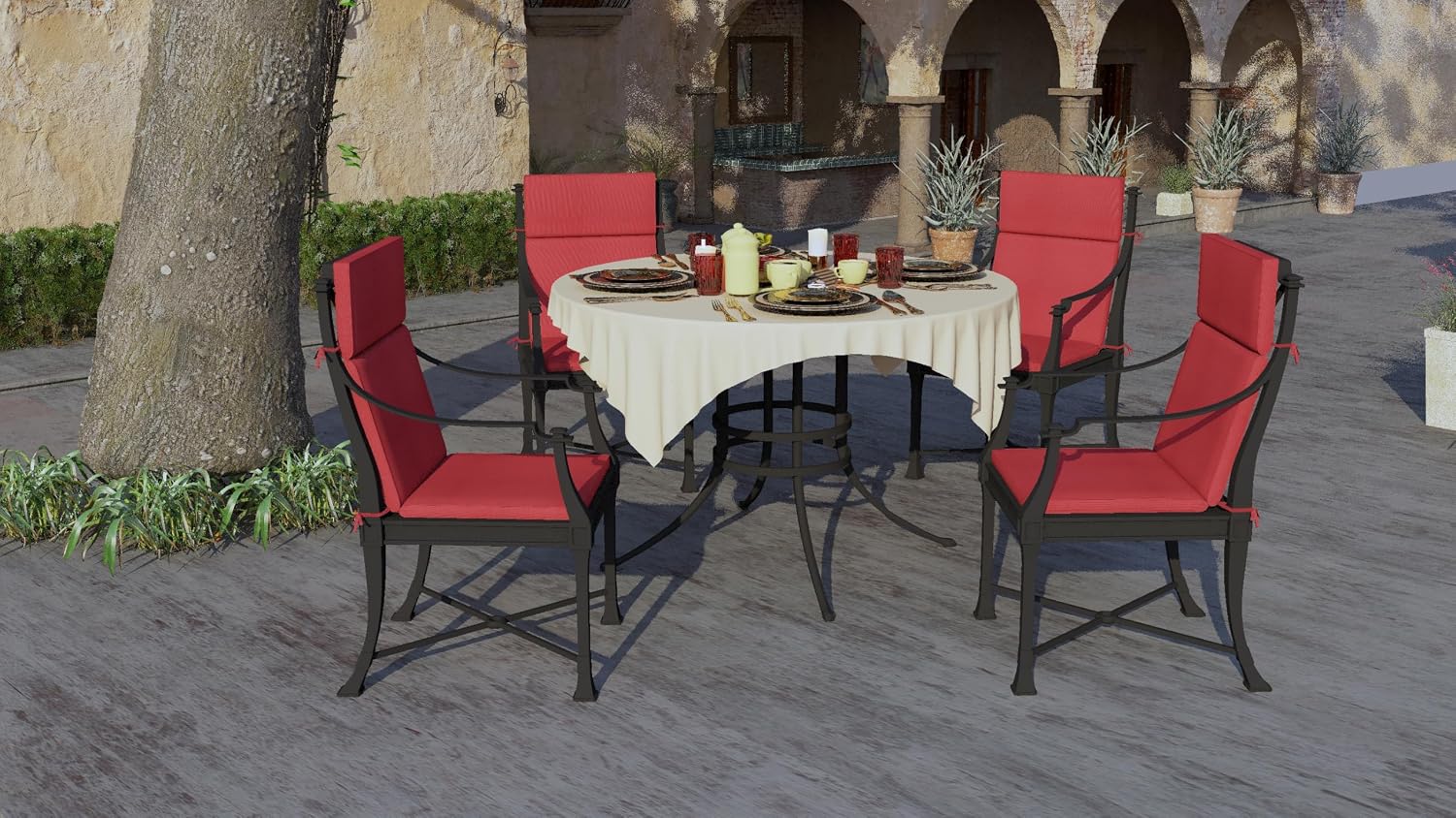 Indoor Outdoor High Back Chair Cushions Replacement Patio Chair Seat Cushions Set of 4 (Olefin Bright Red)
