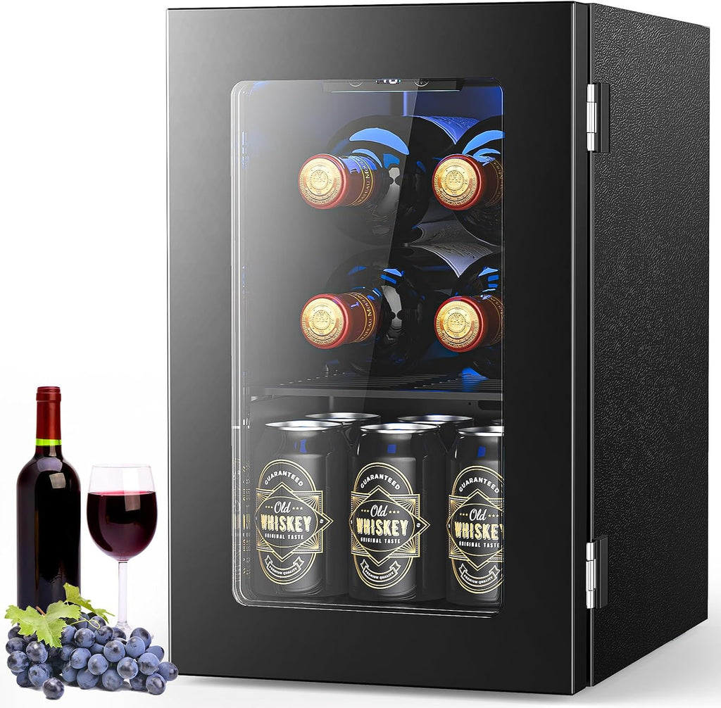 Electactic Wine Fridge Freestanding Counter-top, 24 Cans Wine Cellar Drink Cooler for Soda, Canned Beer, Adjustable Digital Temperature Control for Home Dorm Office, Black
