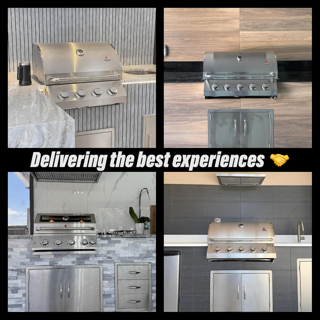 CHALEUR 23' VIEW 3 LINE GAS GRILL 3-BURNER + 1 REAR INFRARED - Built-In Stainless Steel Outdoor Kitchen Grill Head - Liquid Propane - Professional BBQ Insert with Glass Viewing Window