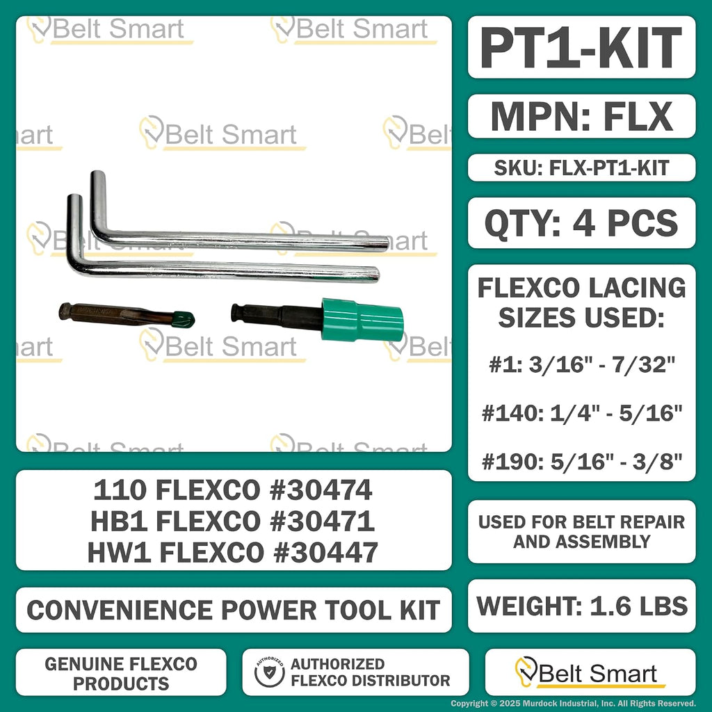 Genuine Flexco Convenience Power Tool Kit | 110 Bolt Breaker (#30474), HB1 Power Boring Bit (#30471), and HW1 Power Wrench (#30447) for Conveyor Belt Fastener Installation and Removal