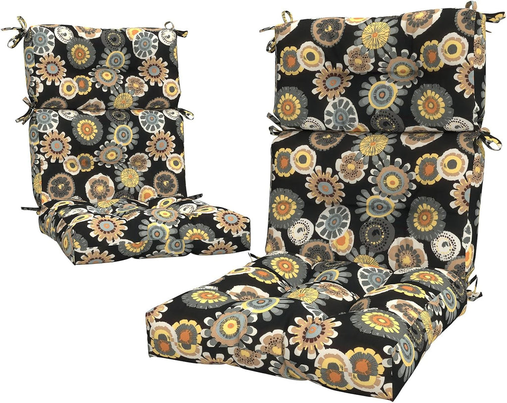LVTXIII Outdoor High Back Chair Cushions 2 Pack, 44'x20'x4' Outdoor Patio Cushion Set with Ties, All Weather Thick Tufted Seat Cushions for Deep Seat & Rocking Chairs, Black Yellow Crosby